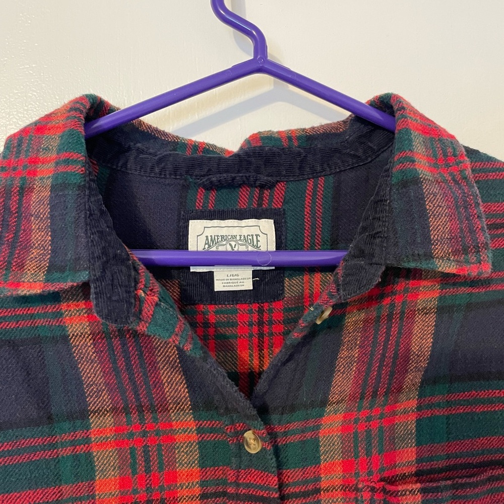 AE Oversized Flannel Shirt in red/nay plaid - Picture 3 of 6